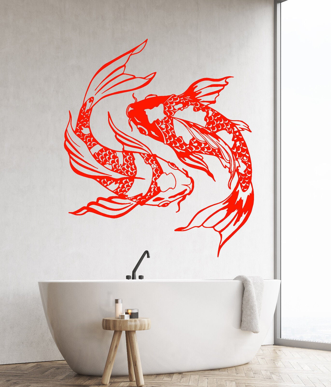 Autocollant mural en vinyle Koi Karp poisson japonais Style asiatique Yin Yang autocollants (1425ig)