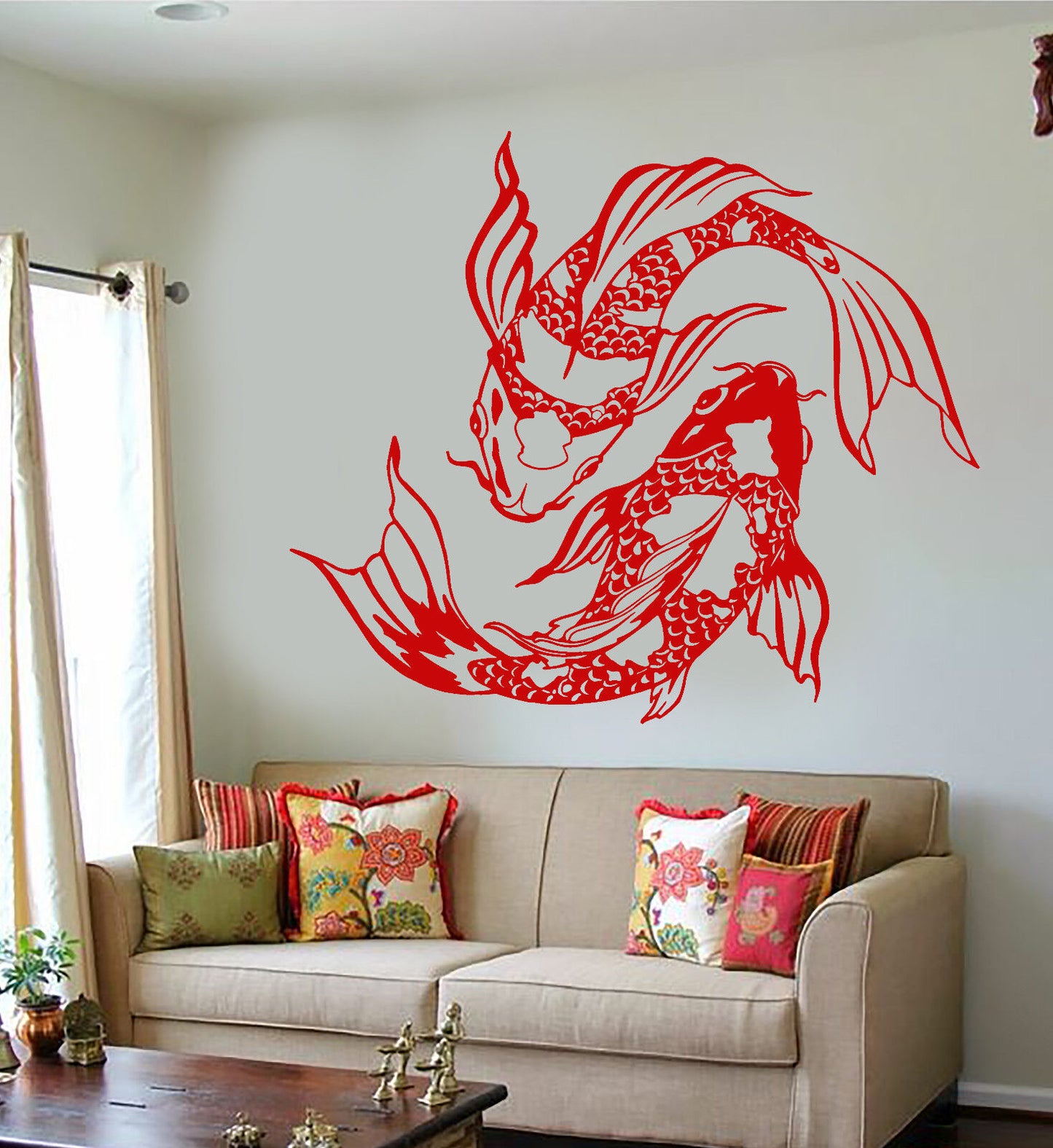 Vinyl Wall Decal Koi Karp Japanese Fish Asian Style Yin Yang Stickers (1425ig)