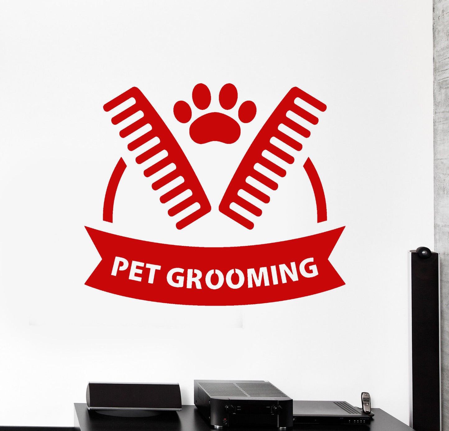 Vinyl Wall Decal Pet Grooming Beauty Salon Comb Signboard Stickers (1428ig)