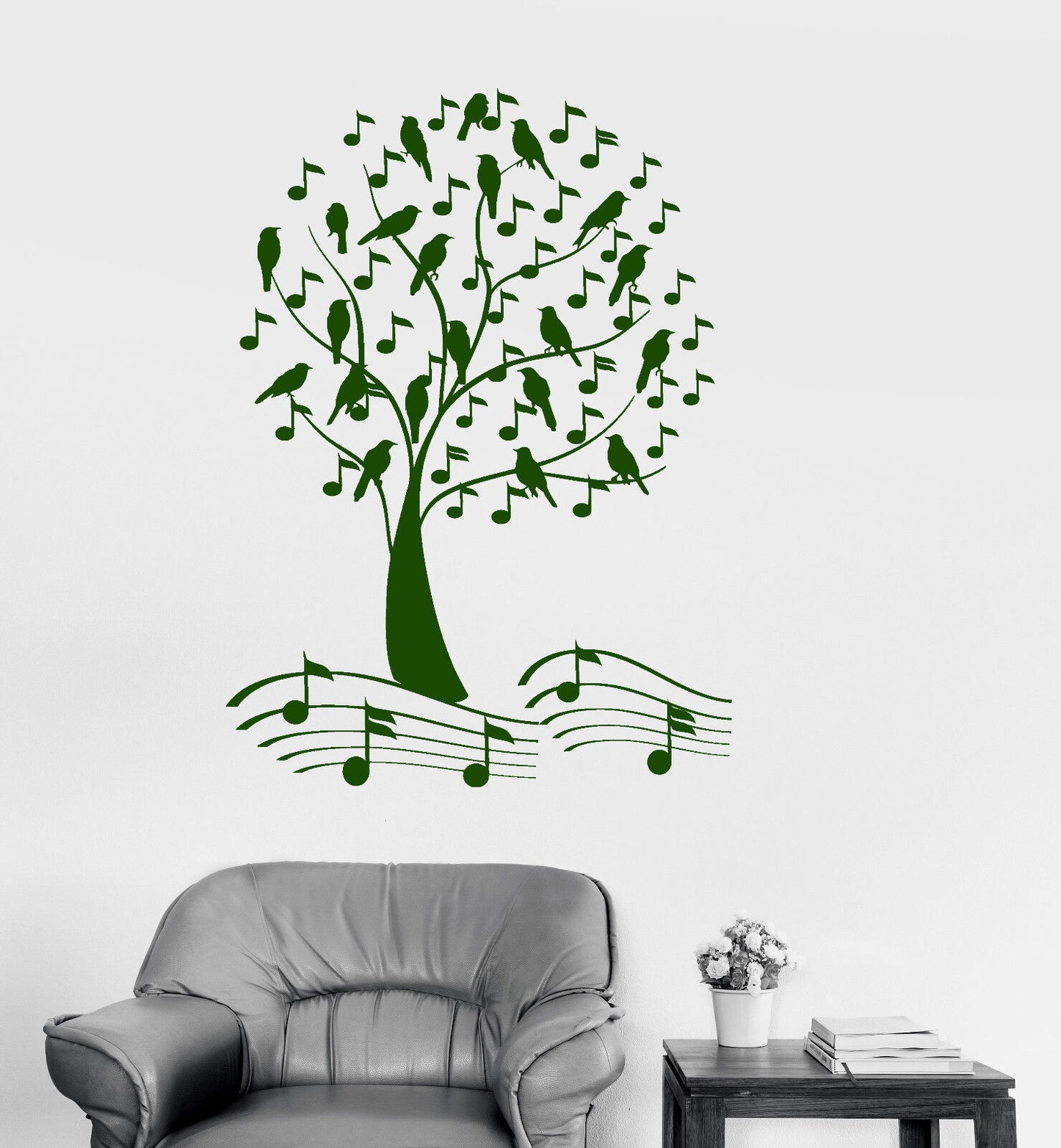 Autocollant mural en vinyle, arbre à oiseaux Musical, Notes de musique, belles Branches, autocollant 1461ig