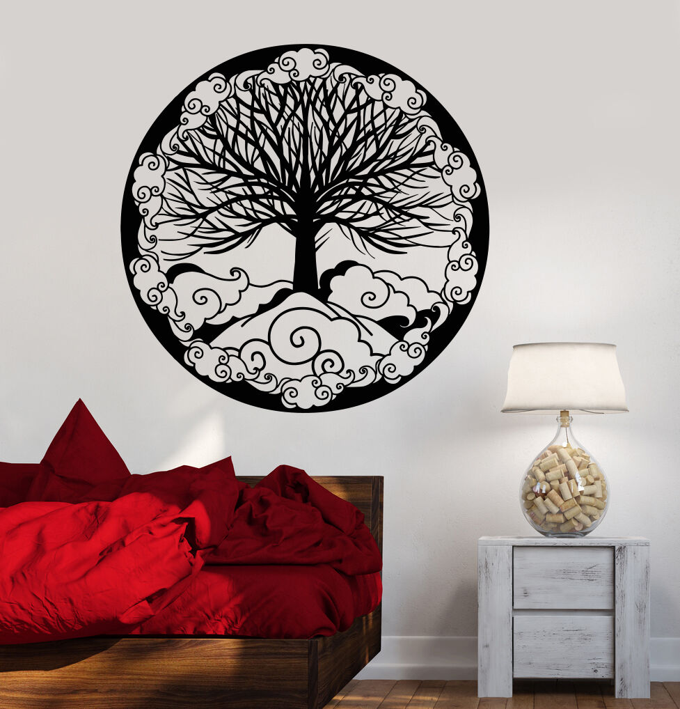 Autocollant mural en vinyle, arbre de vie, symbole familial, ornement fantaisie, autocollants (1481ig)