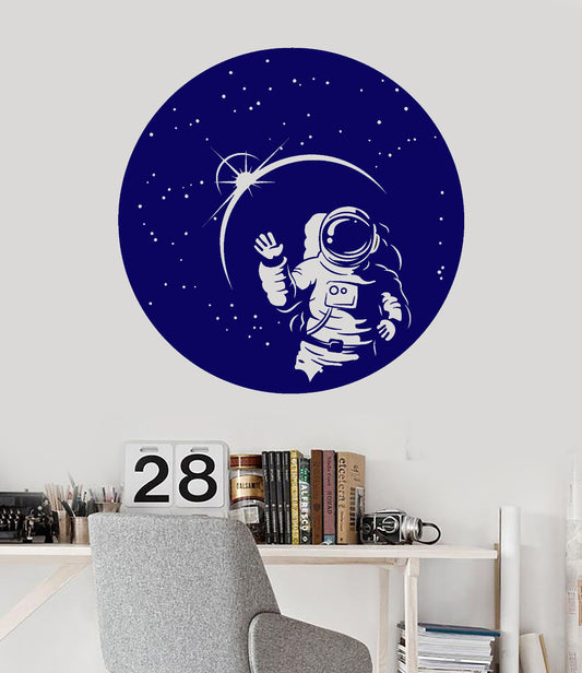 Vinyl Wall Decal Space Suit Astronaut Stars Full Moon Stickers (1488ig)