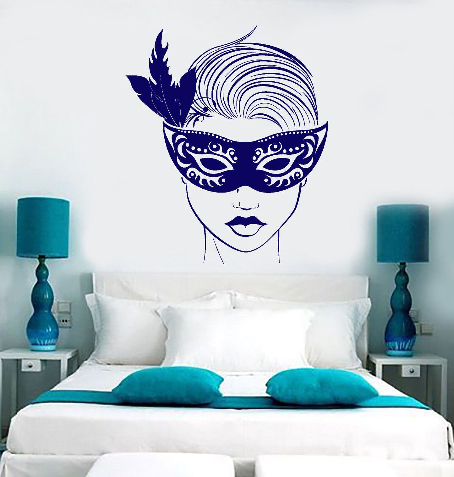 Vinyl Wall Decal Beautiful Face Girl In Mask Woman Carnival Lips Stickers 1501ig