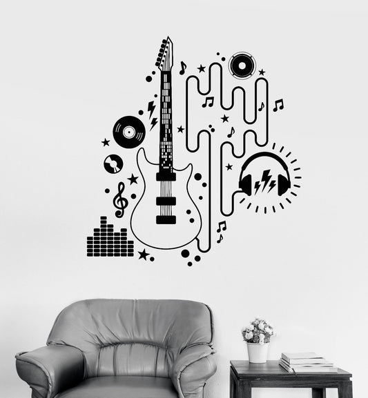 Vinyl Wall Decal Electric Guitar Player Musician Rock Music Stickers (1514ig)