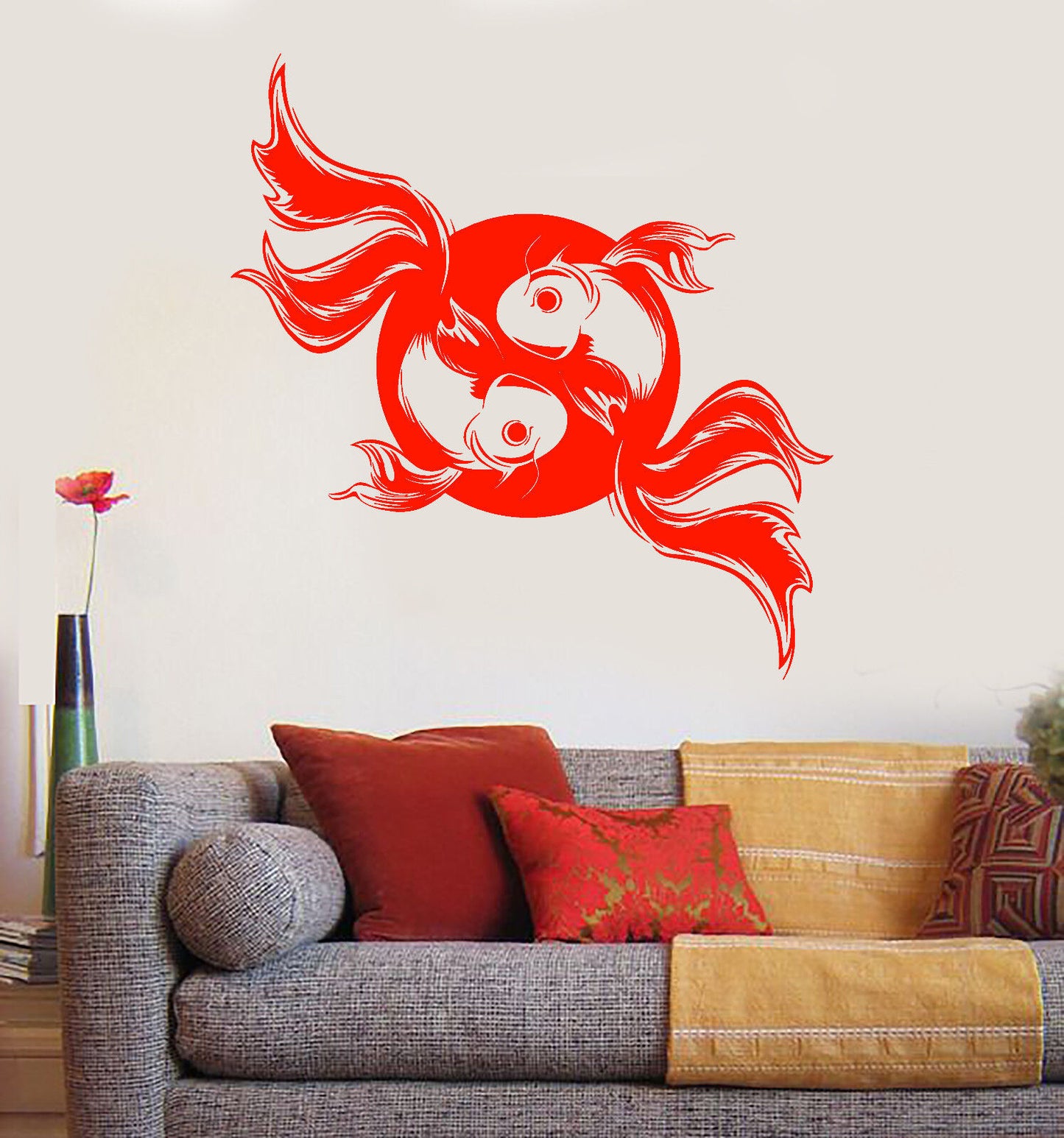 Autocollant mural en vinyle Koi Karp poisson japonais Style asiatique Yin Yang autocollants (1515ig)