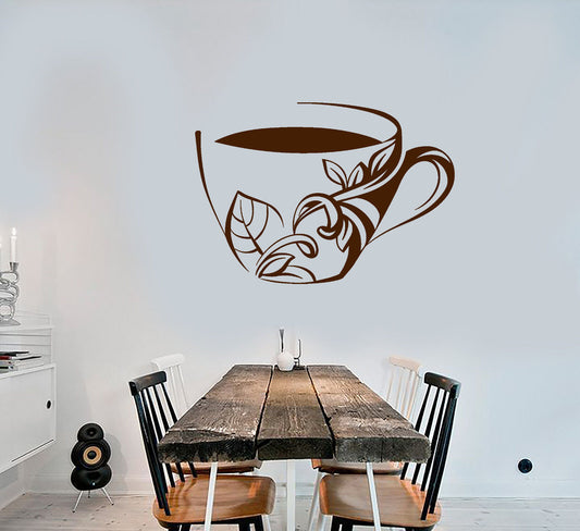 Vinyl Wall Decal Cup Of Coffee Tea Dishes Kitchen Decor Stickers (1519ig)