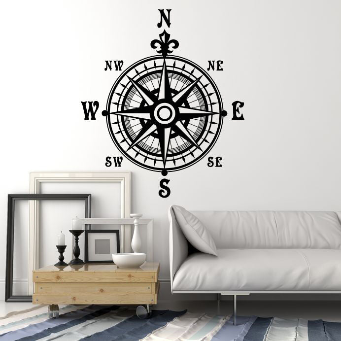 Vinyl Wall Decal Compass Nautical Wind Rose Geography Travel Stickers (1520ig)