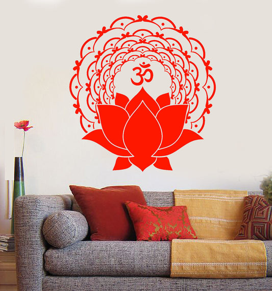 Vinyl Wall Decal Mantra Om Lotus Flower Yoga Buddhism Stickers (1522ig)