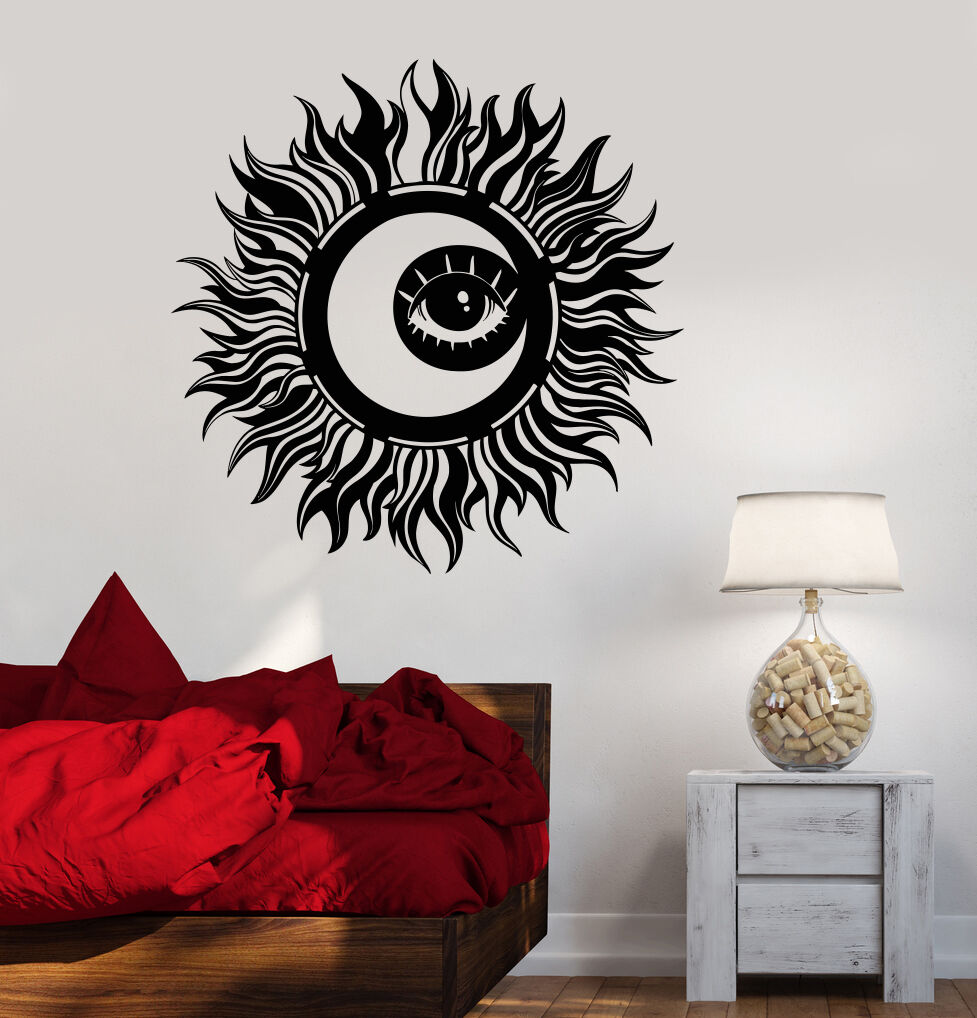 Autocollant mural en vinyle abstrait soleil lune oeil jour nuit chambre décor autocollants (1523ig)