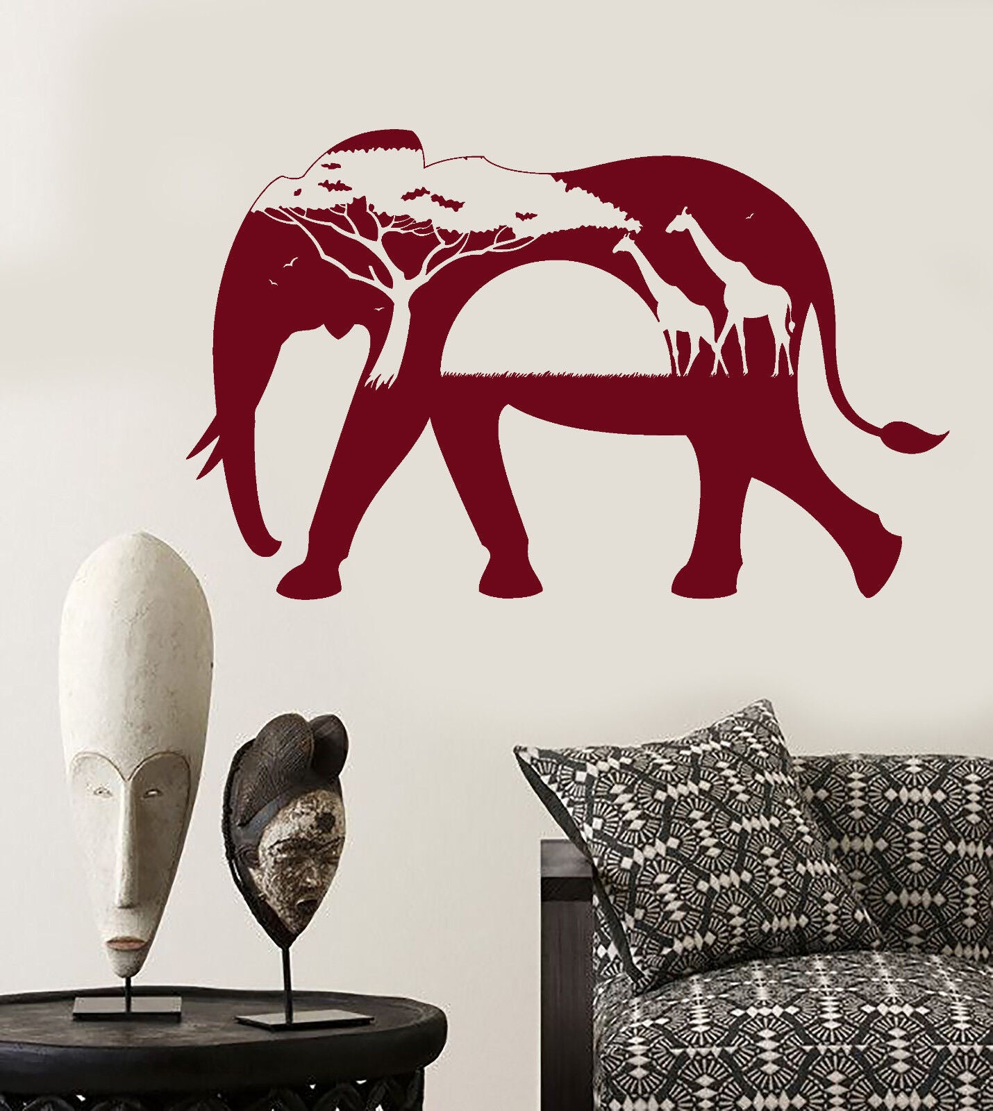 Vinyl Wall Decal African Animals Elephant Giraffe Nature Stickers (1535ig)