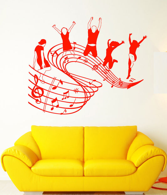 Vinyl Wall Decal Teenagers Music Dancing Notes Melody Stickers (1539ig)