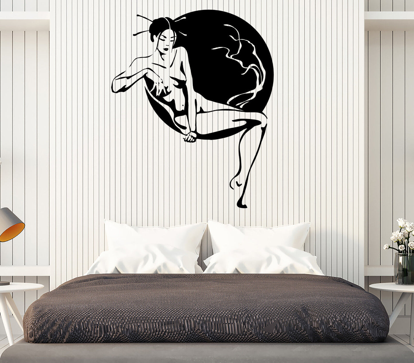 Autocollant en vinyle Geisha japonaise Beaytu, femme nue, arbre Sakura, autocollant mural (n803)