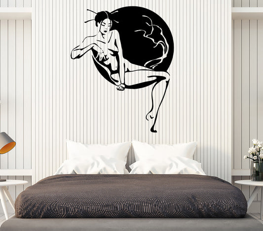 Vinyl Sticker Geisha Japanese Beaytu Nude Woman Sakura Tree Wall Decal (n803)