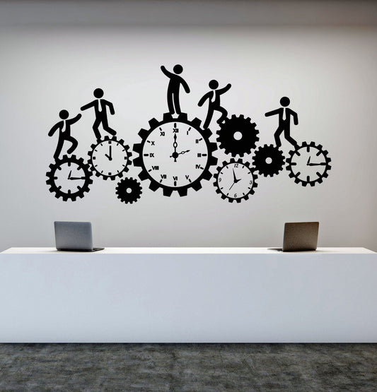 Vinyl Wall Decal Team Work Business Clock Gear Time Stickers (1566ig)