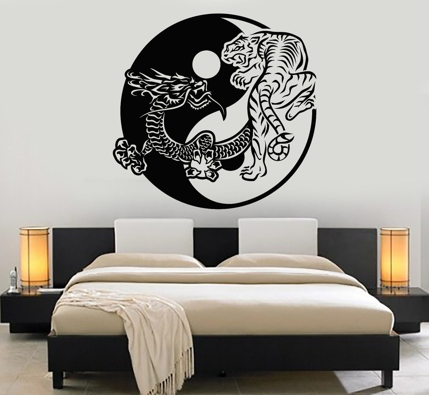 Vinyl Wall Decal Yin Yan Buddhism Tiger Dragon Asian Style Stickers (1568ig)