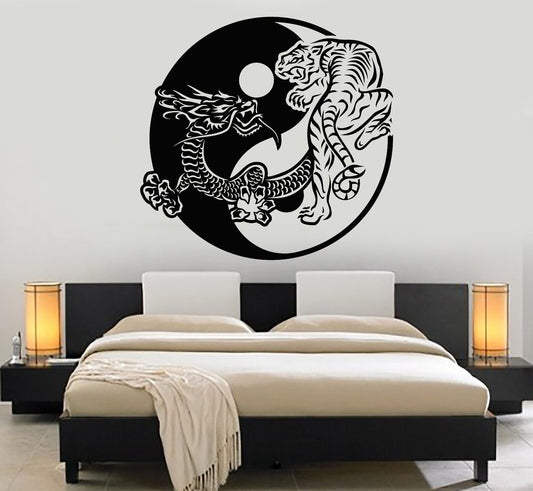 Wandtattoo Yin Yan Buddhismus Tiger Drache Asiatischer Stil Vinyl Aufkleber (1568ig)