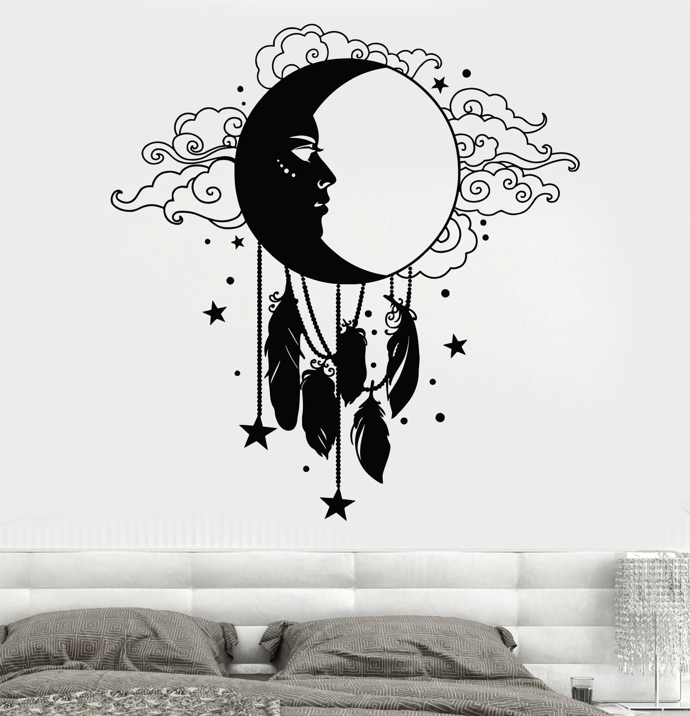 Vinyl Wall Decal Moon Face Feather Dreamcatcher Stickers (1578ig)