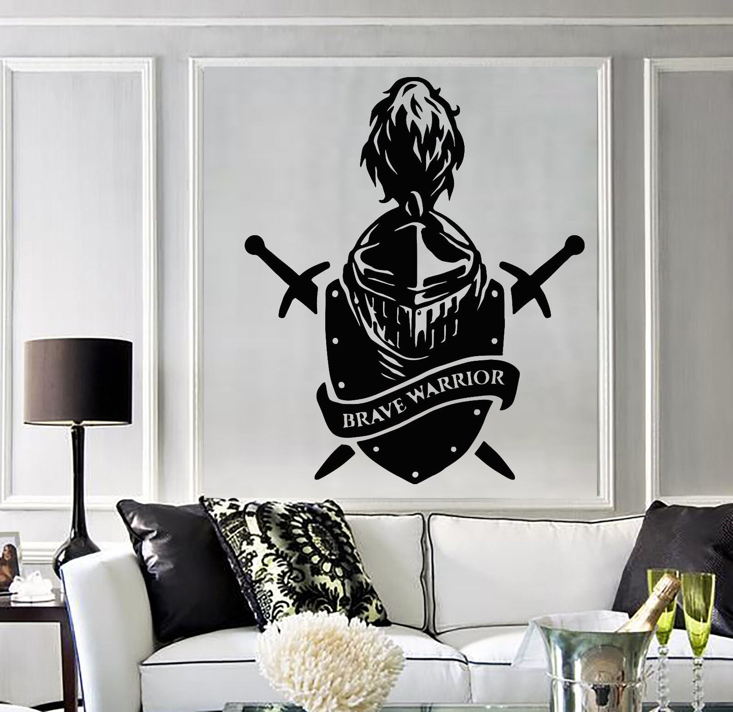 Vinyl Wall Decal Knight Head Helmet Brave Warrior Swords Stickers (1587ig)