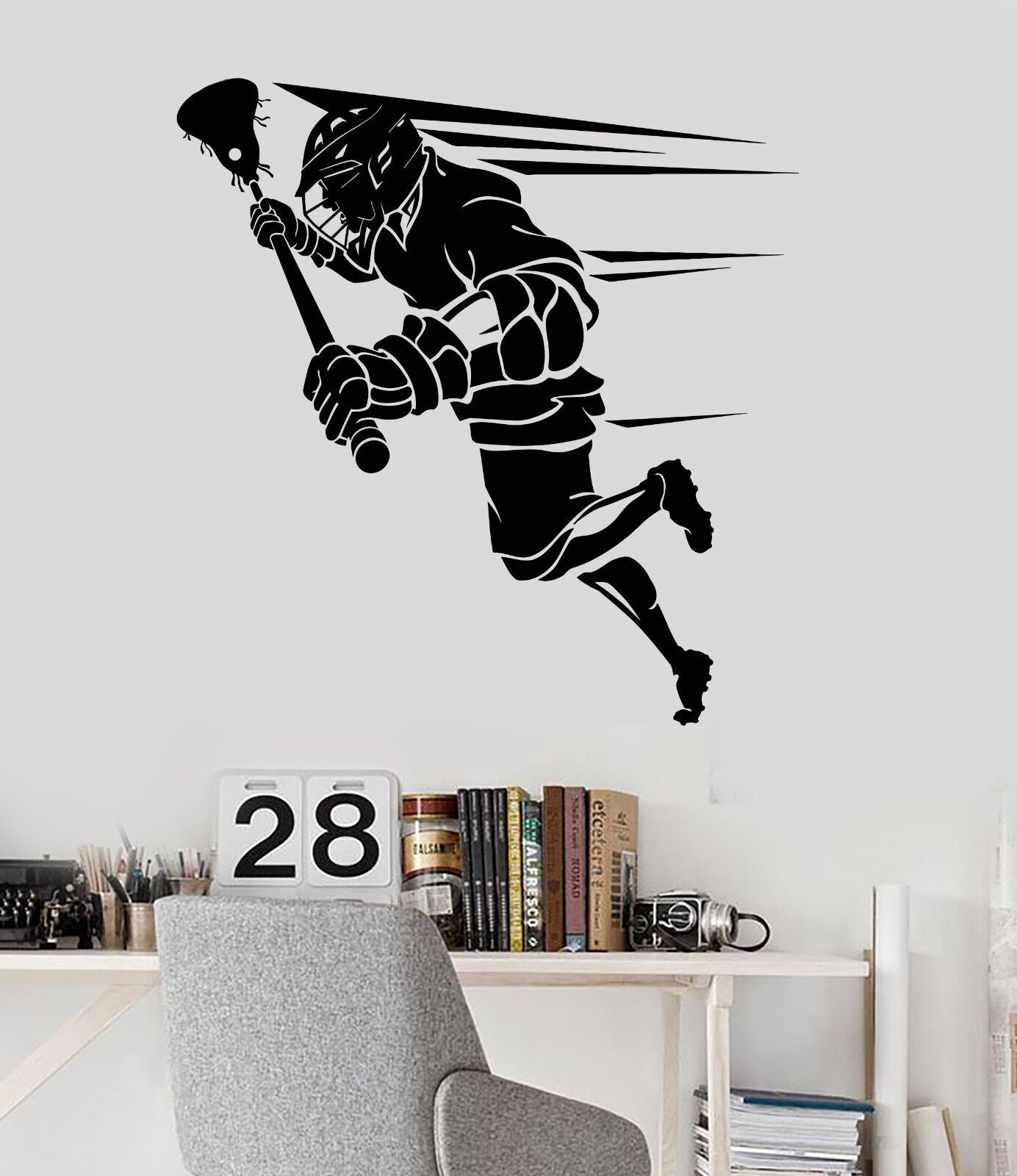 Vinyl Wall Decal Lacrosse Stick Sports Player Helmet Stickers (1590ig)