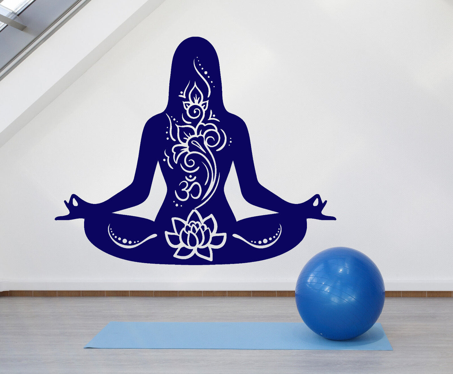 Vinyl Wall Decal Yoga Girl Meditation Lotus Pose Om Mantra Stickers (1604ig)