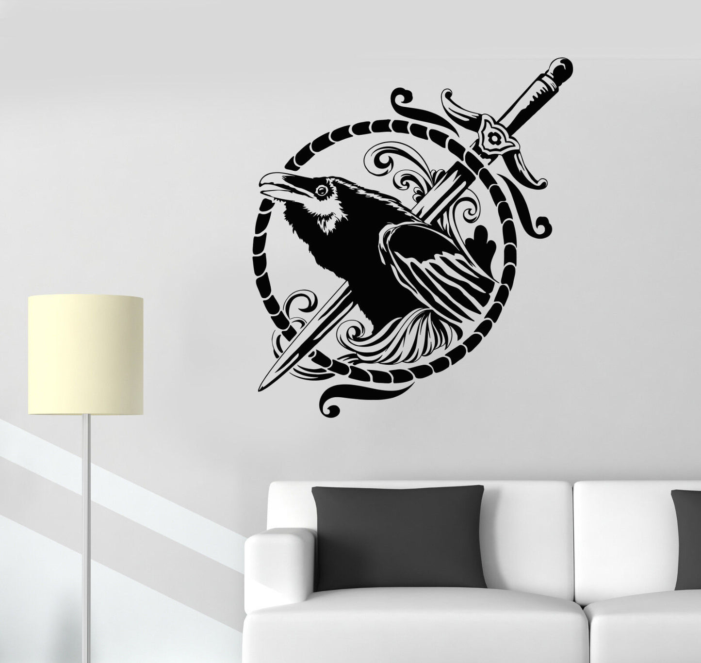 Wandtattoo Vogel schwarz Rabe Symbol Schwert Gothic Stil Vinyl Wandaufkleber (1611ig)