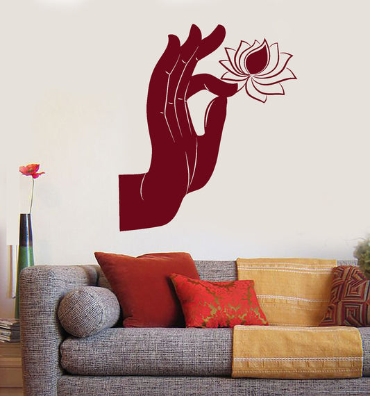 Vinyl Wall Decal Buddhism Lotus Flower Buddha Hand Stickers (1630ig)