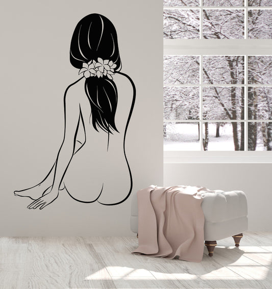 Vinyl Wall Decal Sexy Girl Naked Back Lotus Flower Stickers (1642ig)