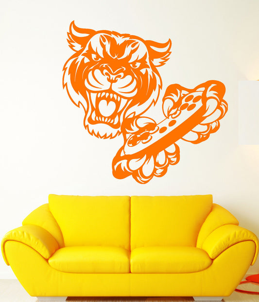 Vinyl Wall Decal Tiger Head Gamer Joystick Video Game Stickers (1669ig)