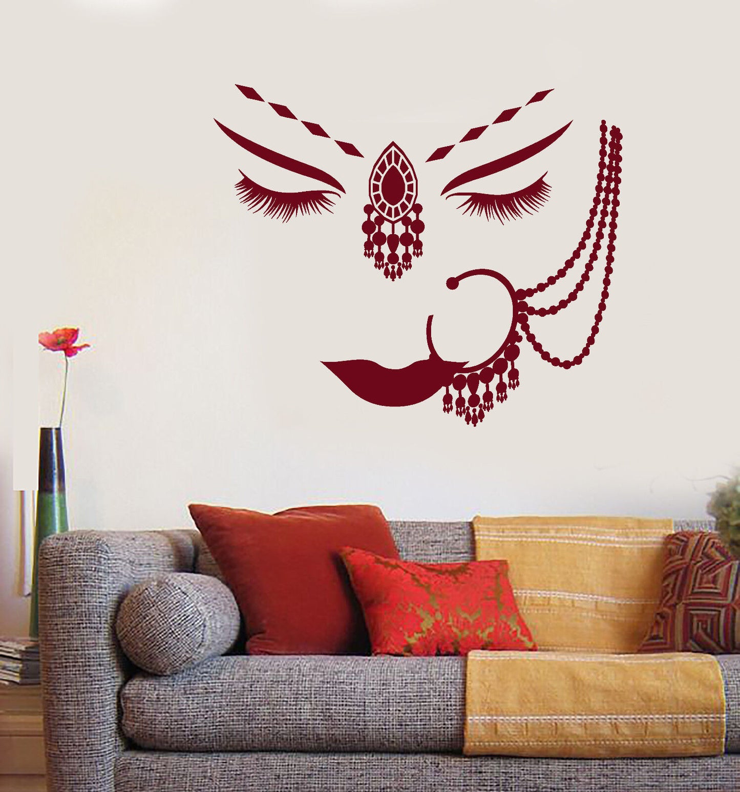 Vinyl Wall Decal India Hindu Girl Face Piercing Woman Face Stickers (1711ig)