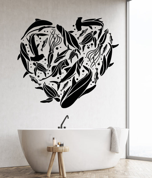 Vinyl Wall Decal Love Sea Animals Heart Marine Style Sharks Stickers (1718ig)