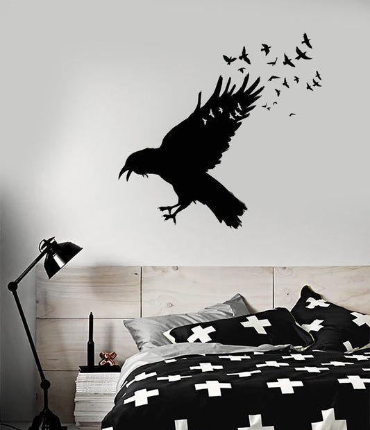 Vinyl Wall Decal Black Raven Flock Of Birds Gothic Style Stickers (1741ig)