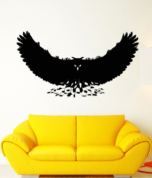 Vinyl Wall Decal Mouse Owl Predator Bird Feathers Wings Stickers (1766ig)