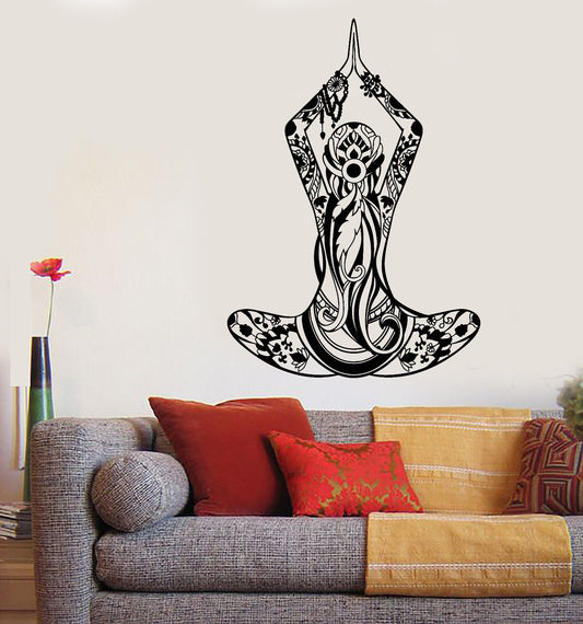 Vinyl Wall Decal Yoga Beautiful Girl Meditation Pose Lotus Stickers (1767ig)