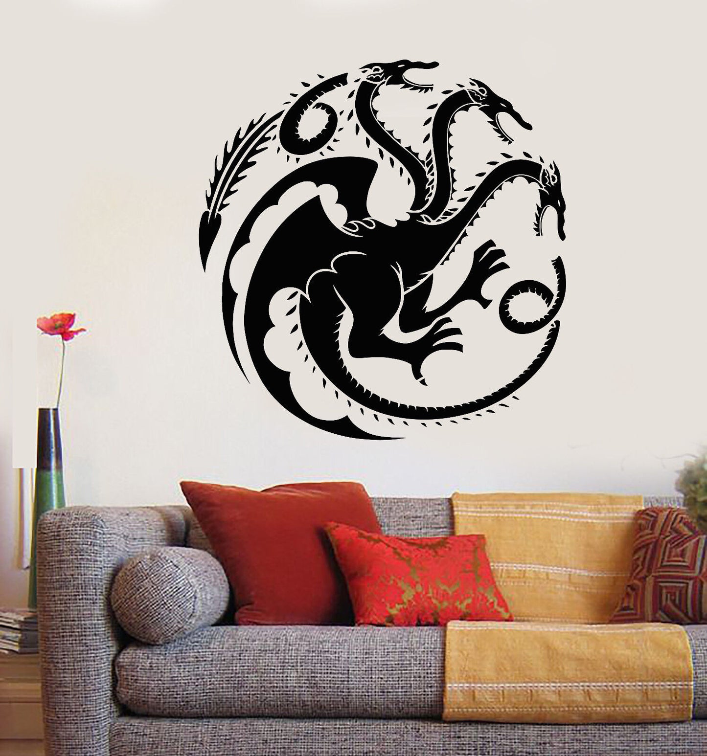 Vinyl Wall Decal Celtic Three-Headed Dragon Ornament Stickers (1780ig)