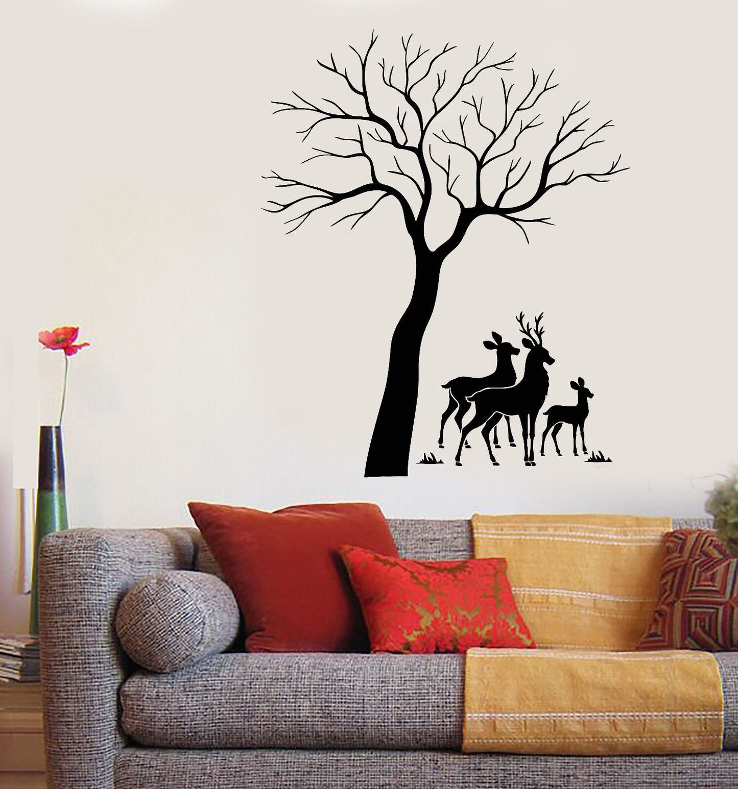 Vinyl Wall Decal Reindeer Family Tree Forest Animals Stickers (1787ig)