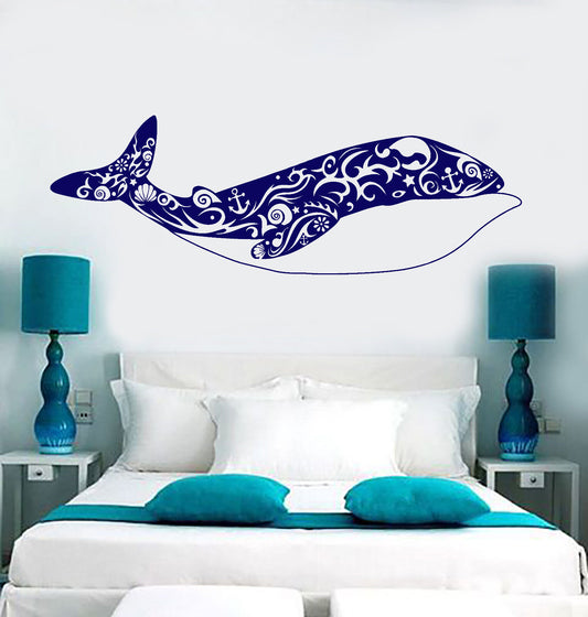 Vinyl Wall Decal Big Whale Art Shells Ocean Sea Style Stickers (1792ig)