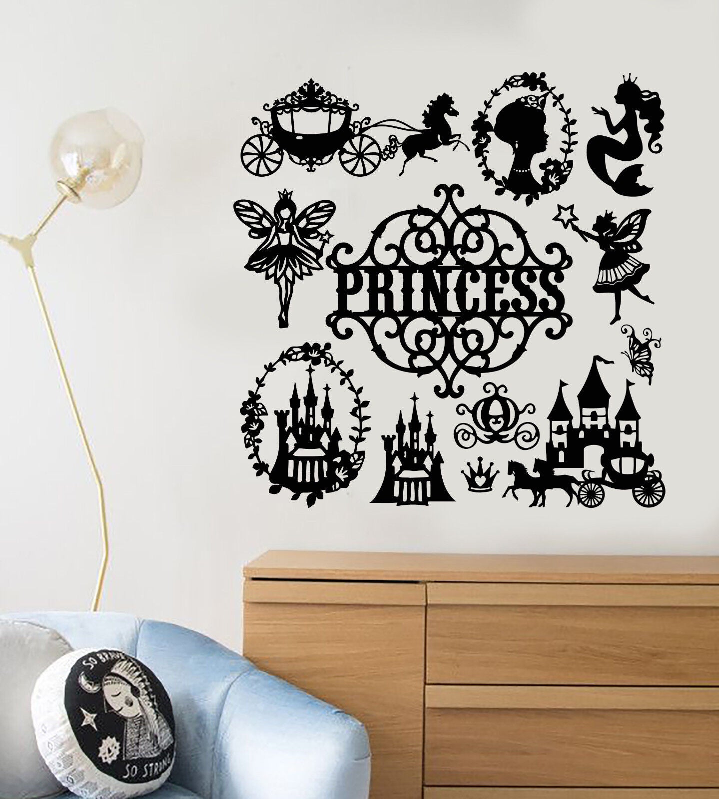 Vinyl Wall Decal Princess Castle Fairy Tale Mermaid Magic Stickers (1799ig)