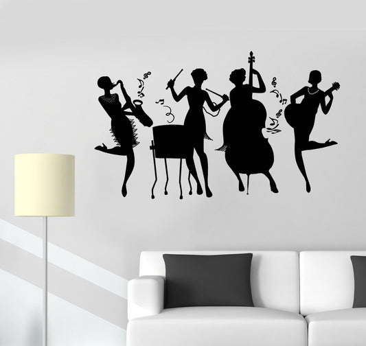 Vinyl Wall Decal Jazz Band Club Girls Music Retro Style Notes Stickers (1811ig)