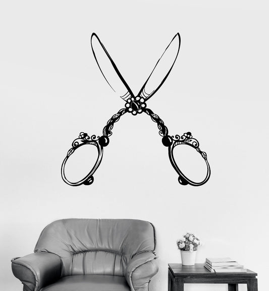 Vinyl Wall Decal Retro Shears Scissors Hairdresser Hair Salon Stickers (1816ig)