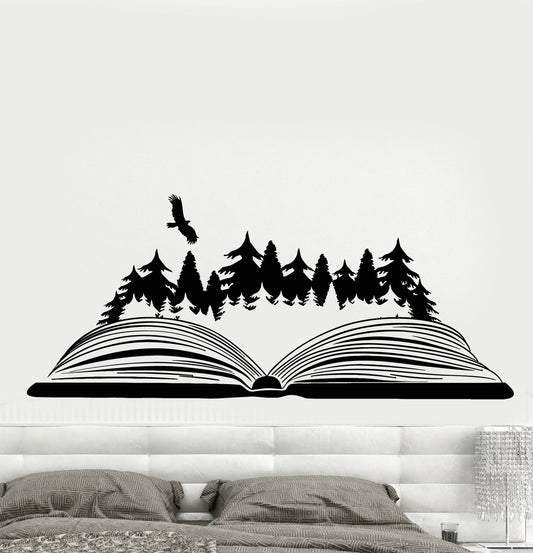 Vinyl Wall Decal Open Book Magic Forest Bird Nature Fairy Tale Stickers (1835ig)