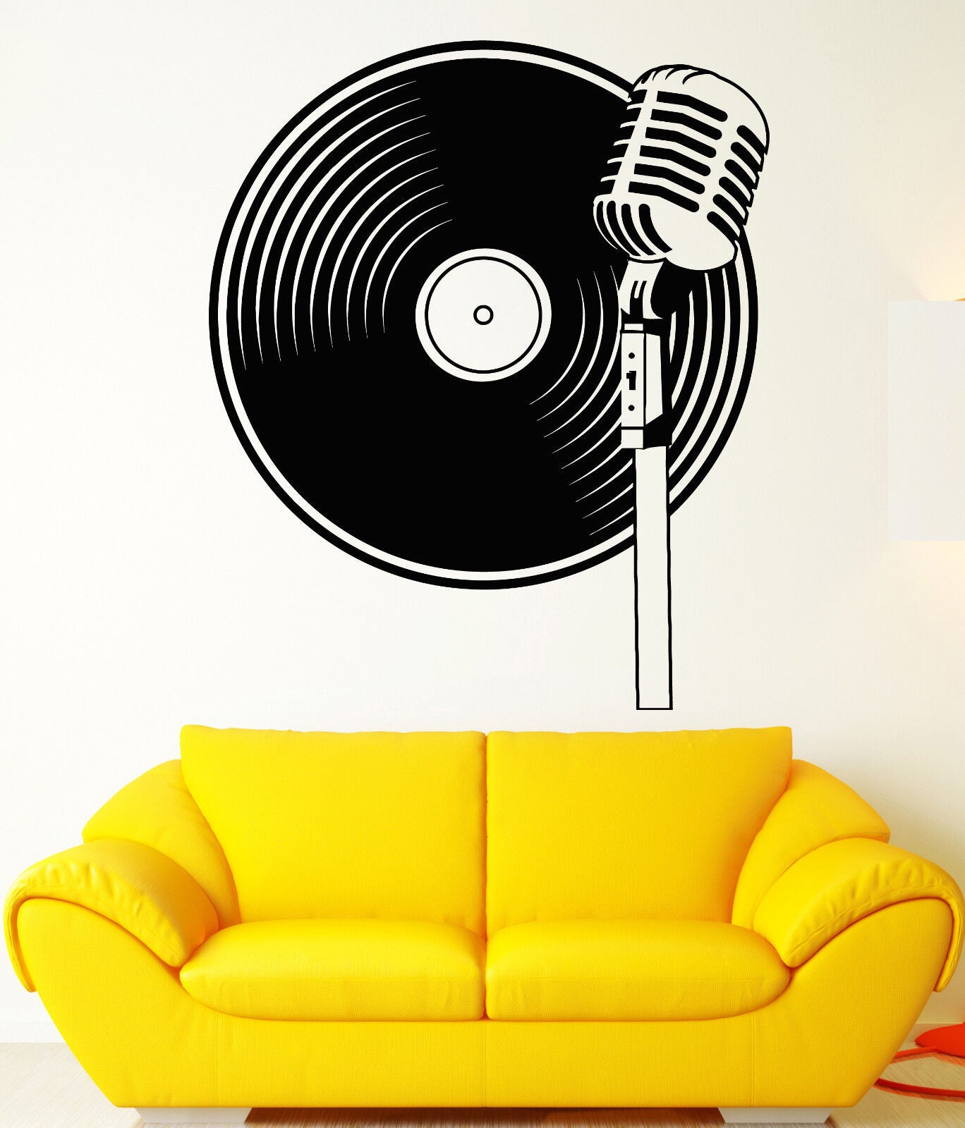 Autocollant mural en vinyle, disque vinyle, Style microphone rétro, autocollants de Club de Jazz (1845ig)