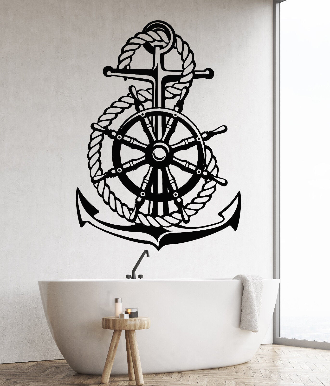 Vinyl Wall Decal Sea Style Steering Wheel Ship Anchor Sailor Stickers (1852ig)