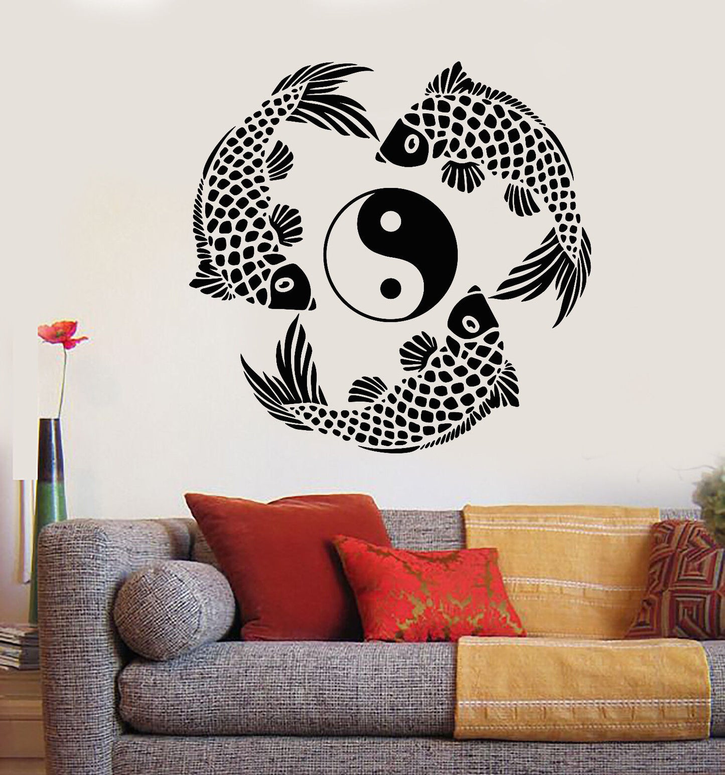 Autocollant mural en vinyle, symbole Yin Yan, bouddhisme, poisson Koi, autocollants de Style asiatique (1854ig)