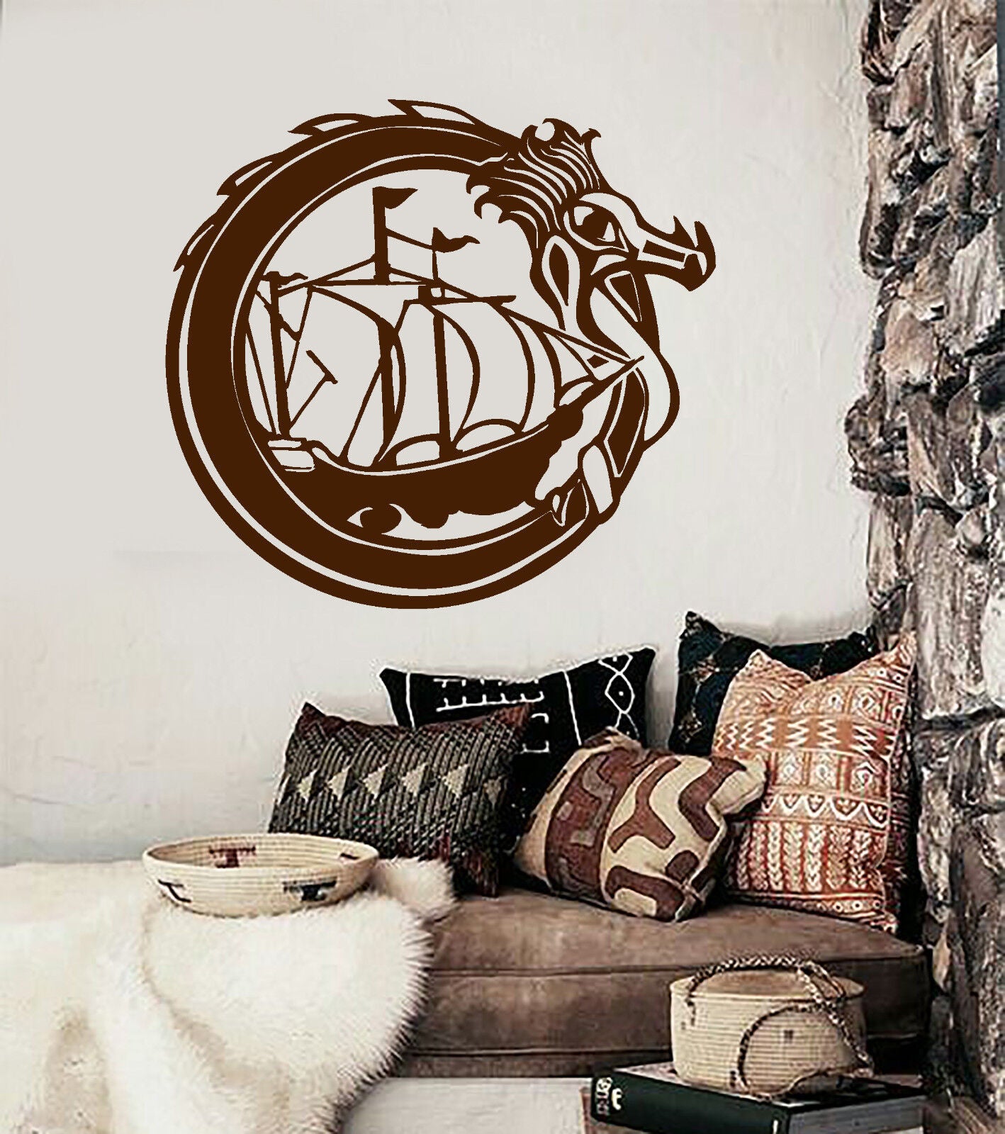 Vinyl Wall Decal Celtic Dragon Viking Ship Boat Sail Sailor Stickers (1862ig)