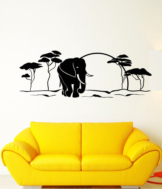 Wandtattoo Afrikanische Landschaft, Tiere, Elefanten, Natur, Baum, Vinyl, (1865ig)