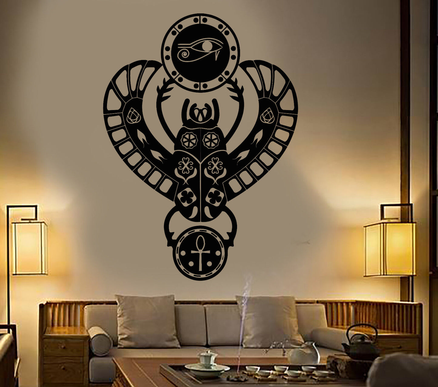 Vinyl Wall Decal Ancient Egyptian Scarab Beetle Eye of Horus Stickers (1870ig)