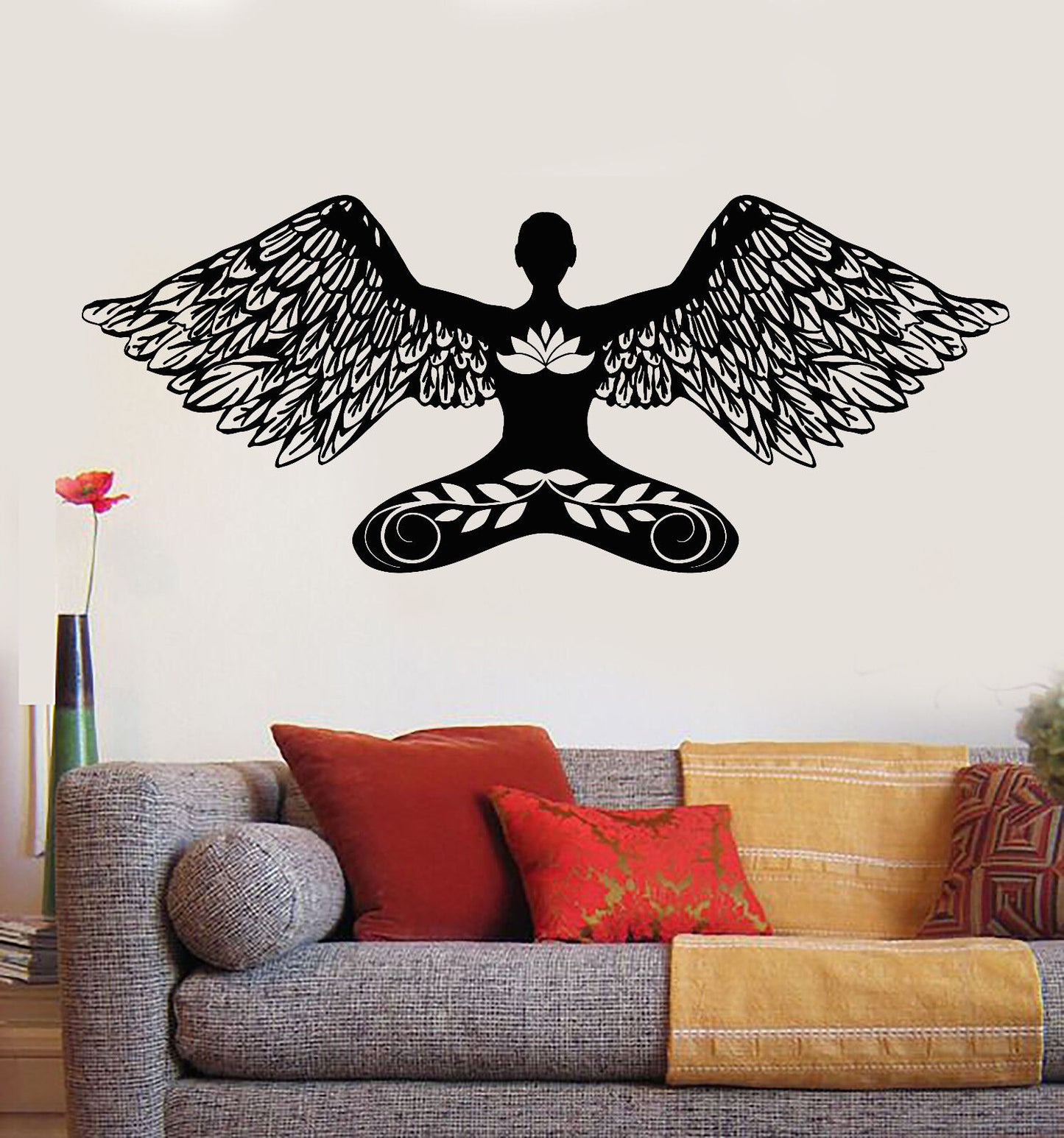 Vinyl Wall Decal Yoga Meditation Girl Angel Lotus Pose Stickers (1895ig)