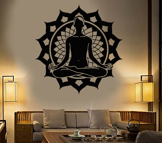 Vinyl Wall Decal Lotus Flower Pose Yoga Meditation Studio Stickers (1909ig)