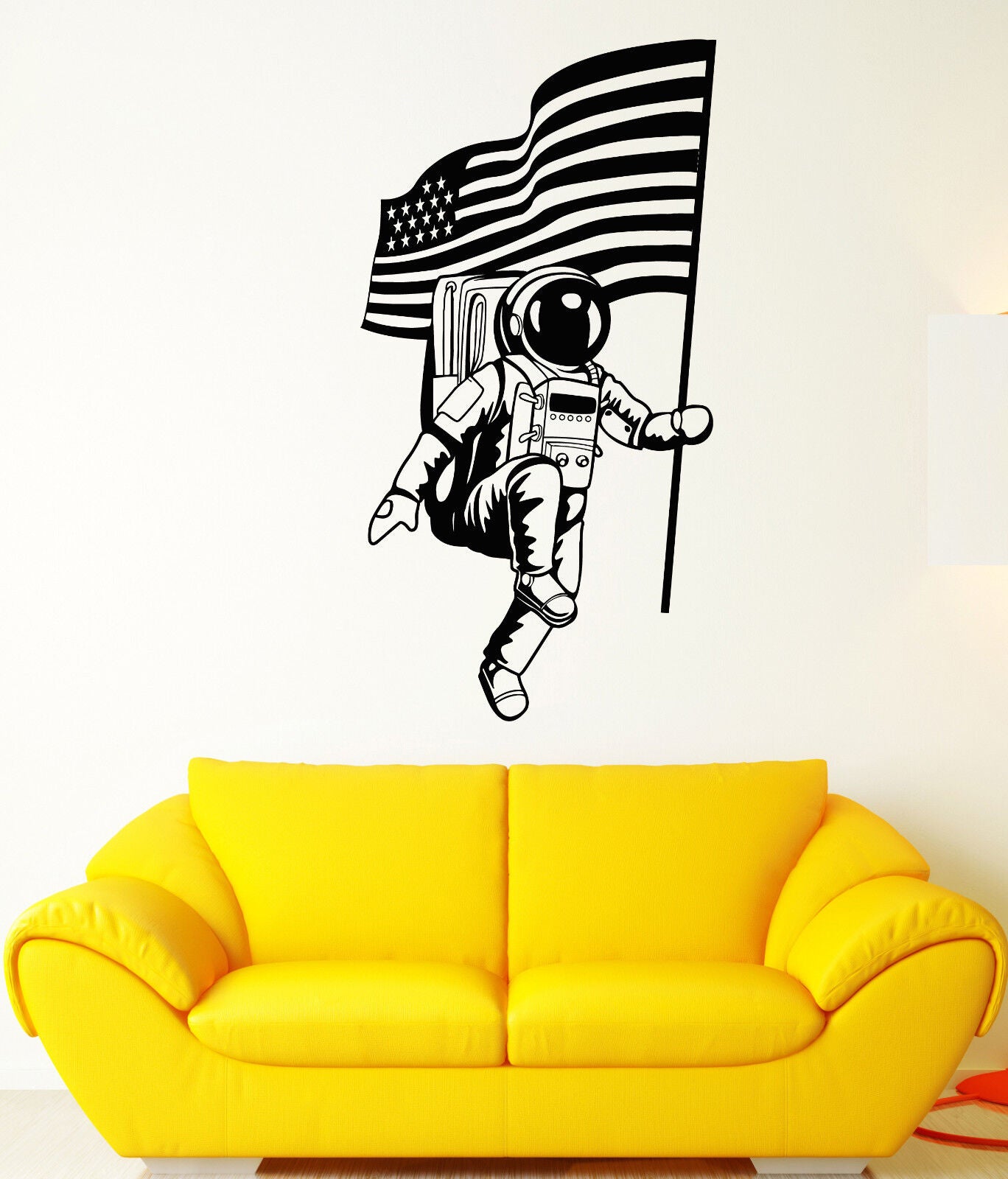 Wandaufkleber aus Vinyl, amerikanische Flagge, Weltraum, Astronaut, Raumfahrer (1911ig)