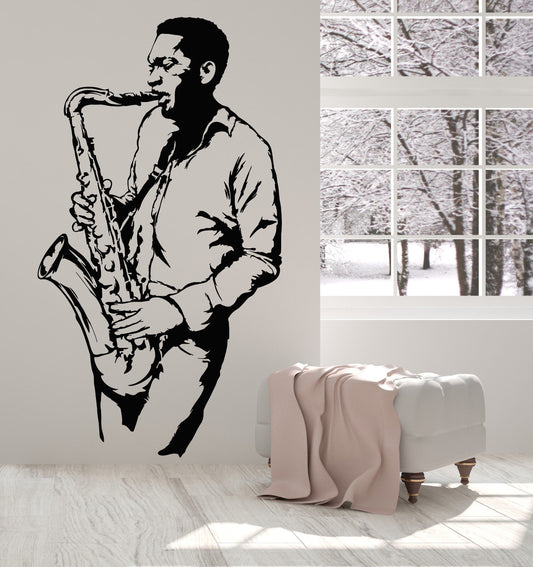 Autocollant mural en vinyle, joueur de Saxophone, musicien de Club de Jazz, homme noir (1914ig)